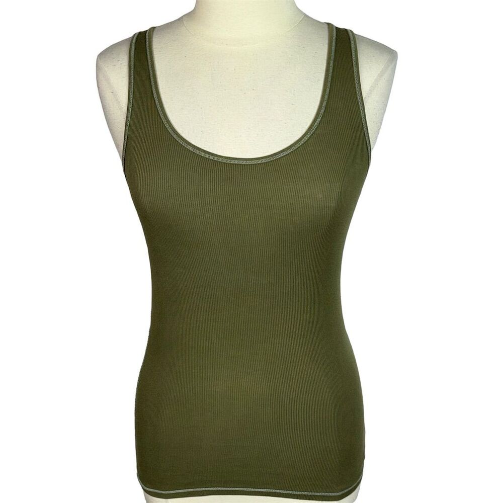 American Eagle Women’s Olive Green Boyfriend Ribbed Knit Tank Top